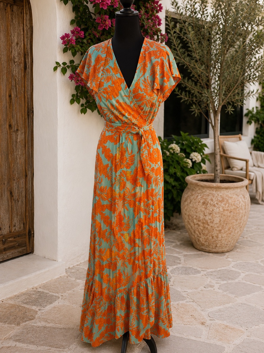 XIX•Palms Honolulu, Hawaii, tropical wrap, maxi dress| size medium - Picture 2 of 5